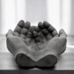 Human Hand Shaped Dark Concrete Ashtray