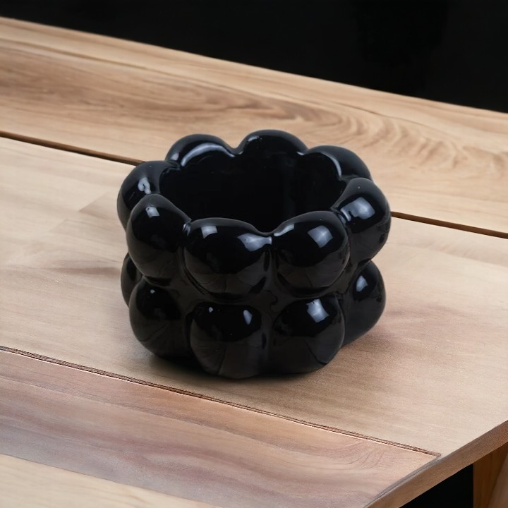 Black Bubbly Groovy Ceramic Ashtray