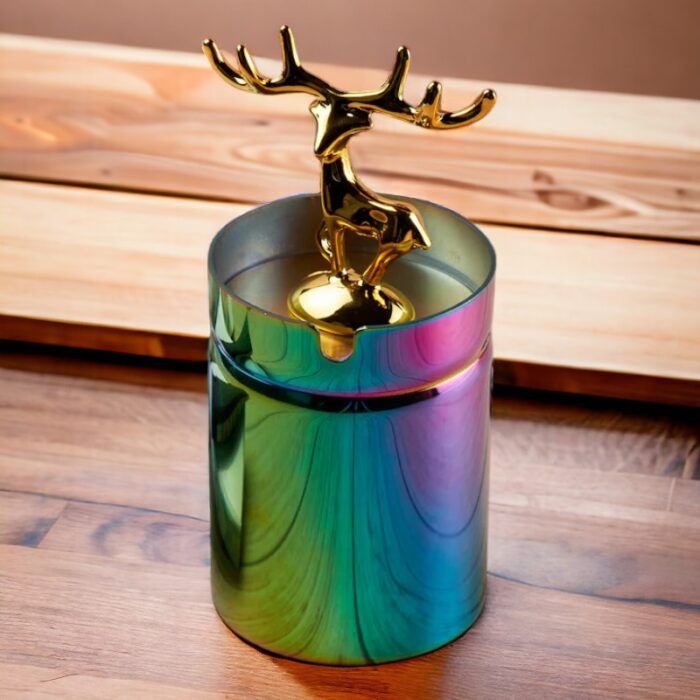 Rainbow Deer Stainless Steel Ashtray with Lid