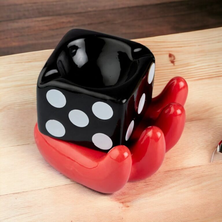 Black Dice in Red Hand Style Ceramic Ashtray for Smokers