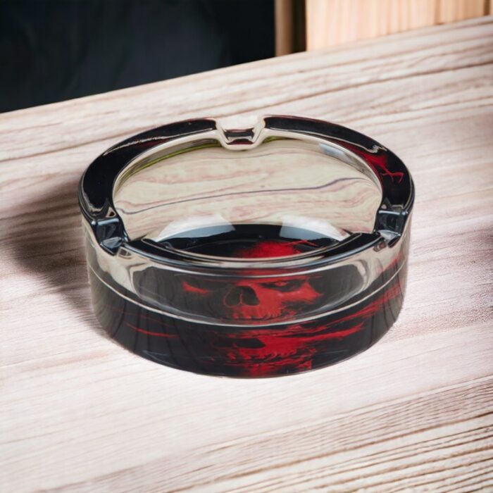 Skull Printed Glass Round Ashtray for Cigarette