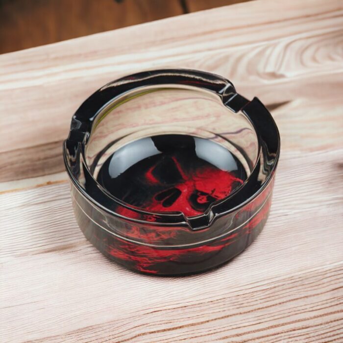 Skull Printed Glass Round Ashtray for Cigarette