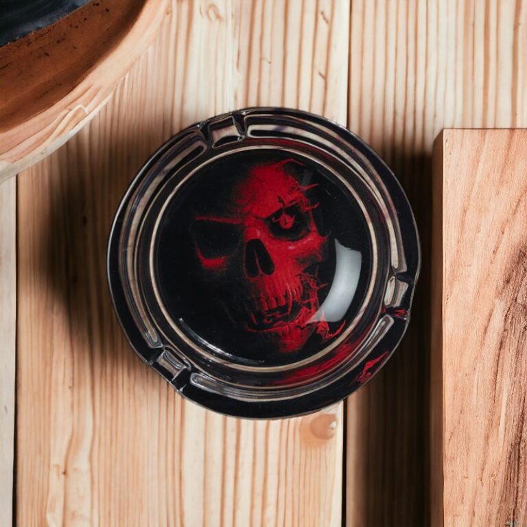 Skull Printed Glass Round Ashtray for Cigarette