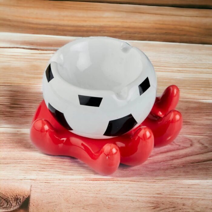 Hand Holding Football Style Ceramic Ashtray