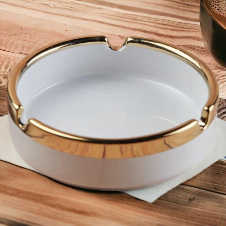 White & Golden Groovy Ceramic Ashtray