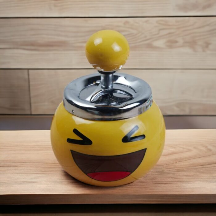 Grinning Squinting Face Ceramic Push Down Ashtray