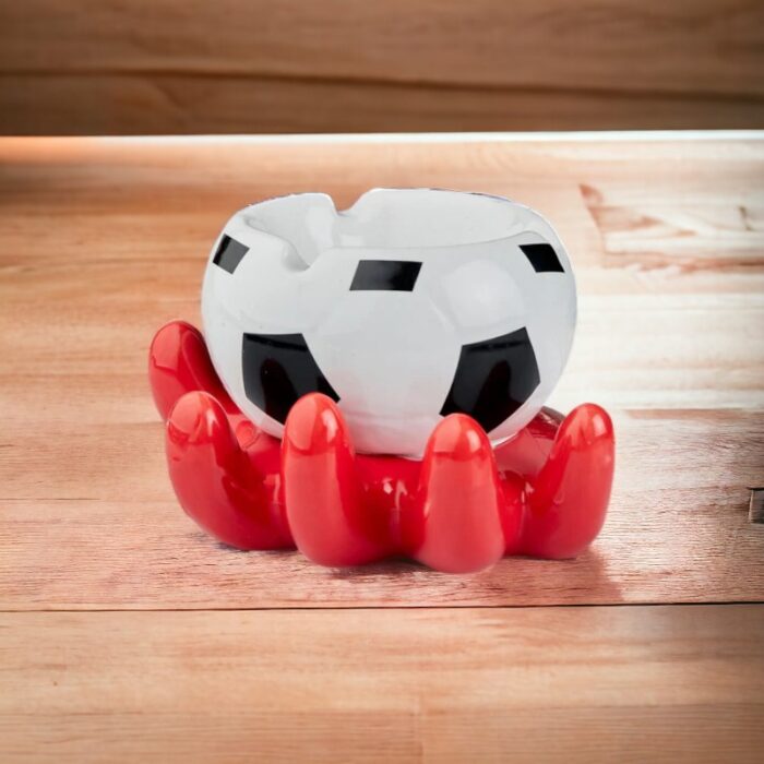 Hand Holding Football Style Ceramic Ashtray