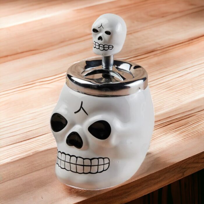 White Skull Smokeless Ceramic Push Down Ashtray