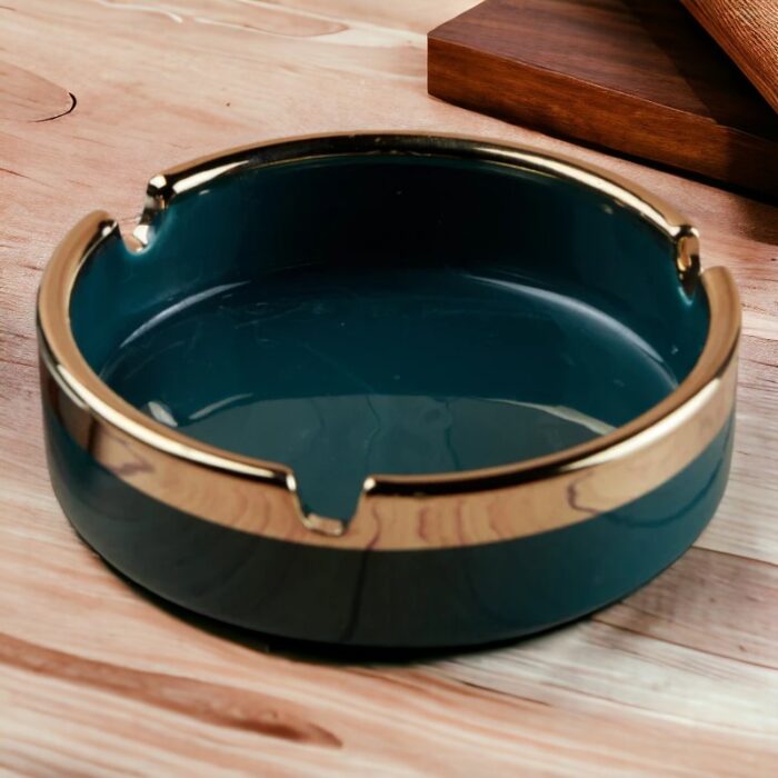 Green & Golden Groovy Ceramic Ashtray