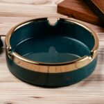 Green & Golden Groovy Ceramic Ashtray