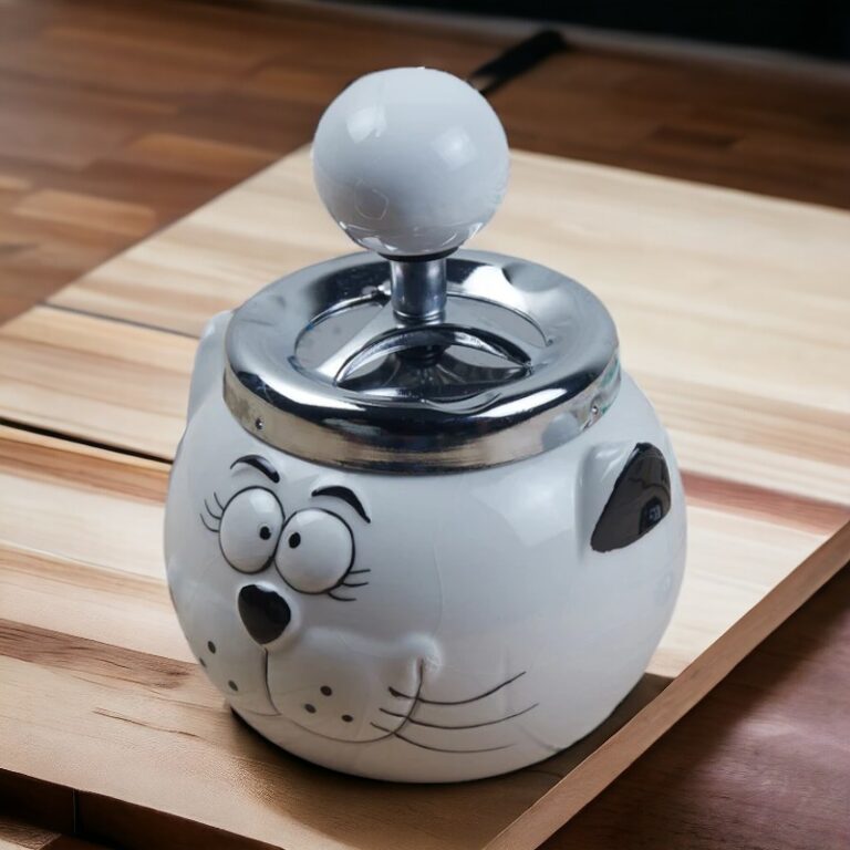 White Cat Smokeless Ceramic Push Down Ashtray