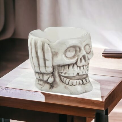 White Skull Ceramic Ashtray for Smokers