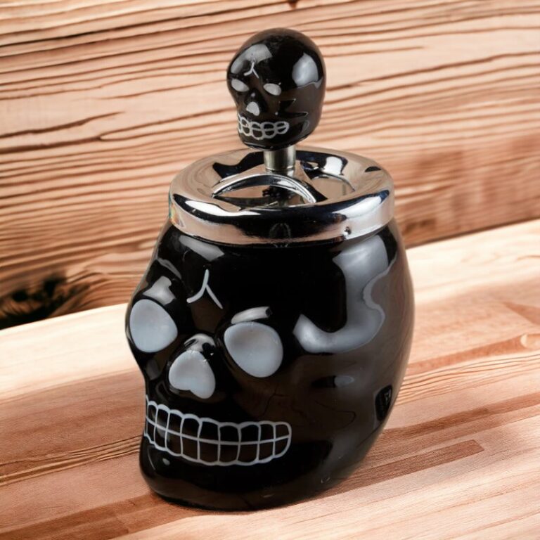 Black Skull Smokeless Ceramic Push Down Ashtray