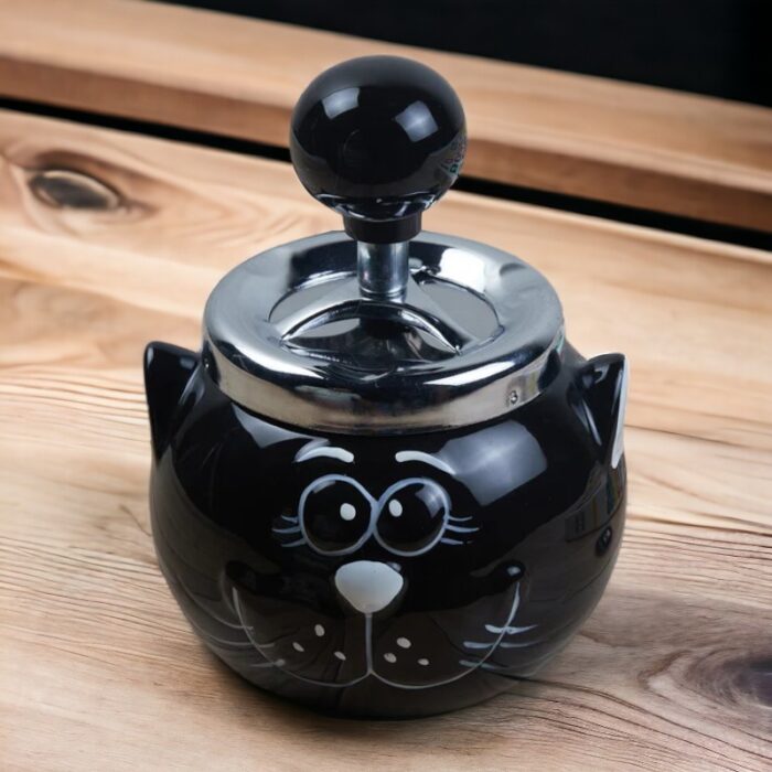 Black Cat Smokeless Ceramic Push Down Ashtray