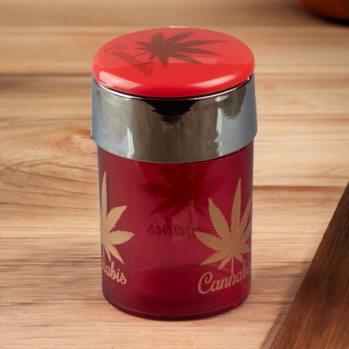 Round Red Cannabis Glass Car Ashtray