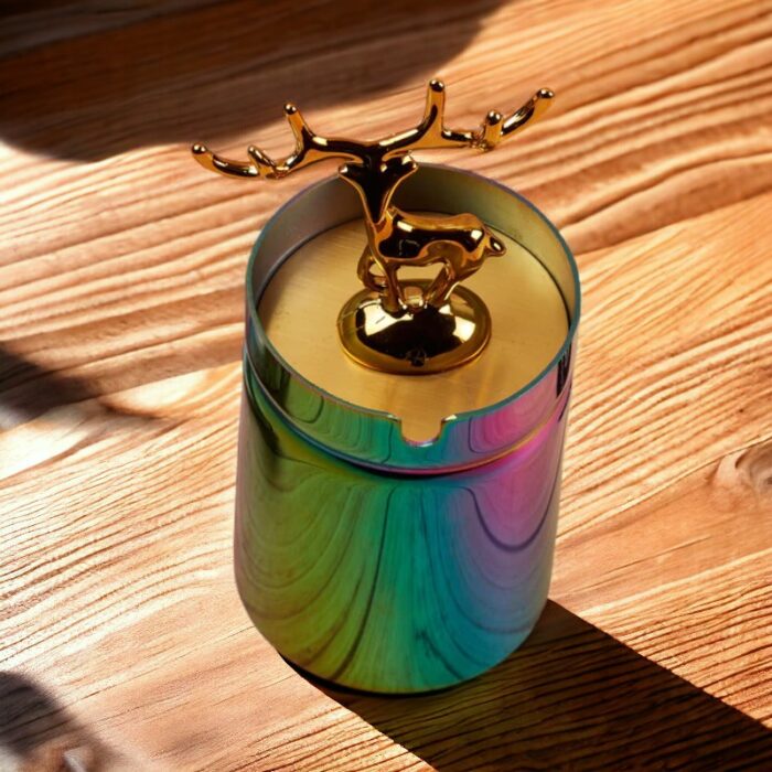 Rainbow Deer Stainless Steel Ashtray with Lid