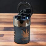 Round Black Cannabis Glass Car Ashtray