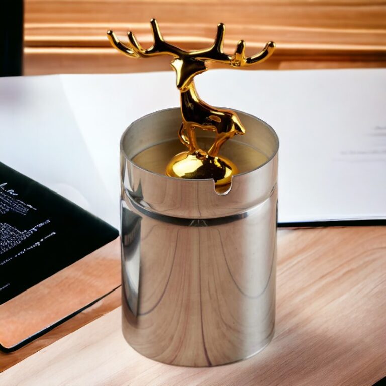 Champagne Deer Stainless Steel Ashtray with Lid